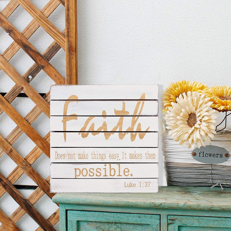 Attraction Design Wood Wall Plaque Faith Sign, Bible Verse Wall Art Hanging Decoration Christian Religious Home Decor Sign with Inspirational Quote, 9.75X9.75 inch - Image 5